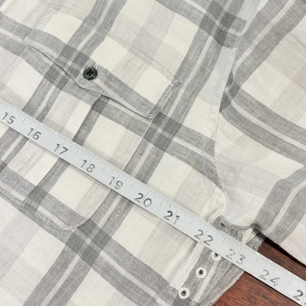 Banana Republic Men Linen Button Down Shirt Large Plaid Tailored Slim Fit Pocket